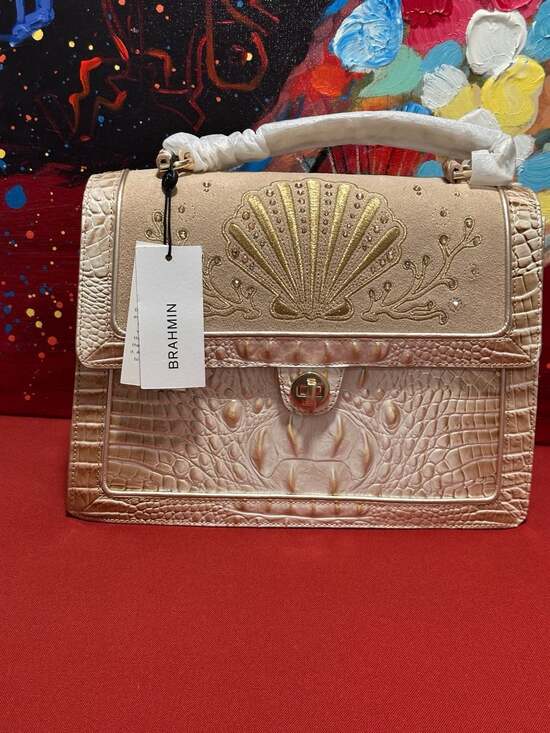 Brahmin Handbags - Brahmin Hallie Birch Del Mar Leather Satchel with Seashell Embroidery